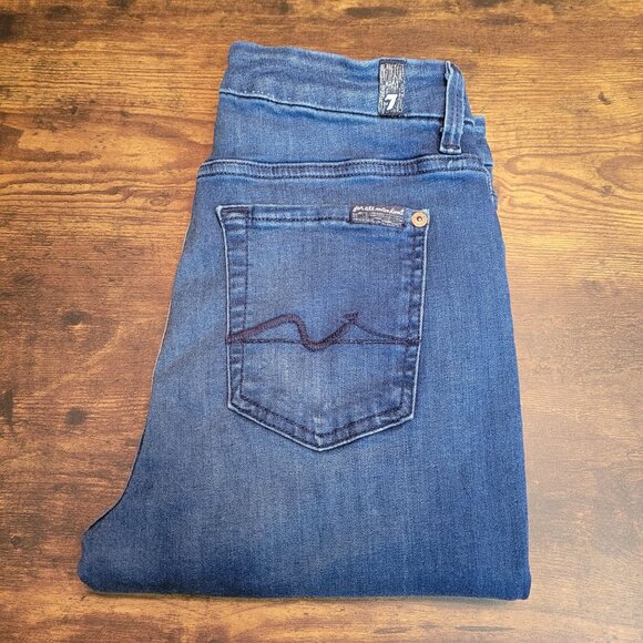 7 For All Mankind Jeans Size 30 High Rise Skinny Medium Dark Wash Stretch - Picture 3 of 10